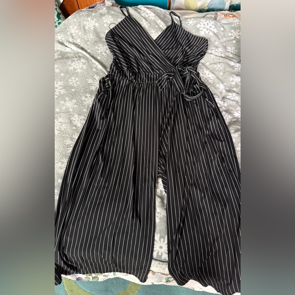 Kaileigh Black and White Pinstripe Jumpsuit